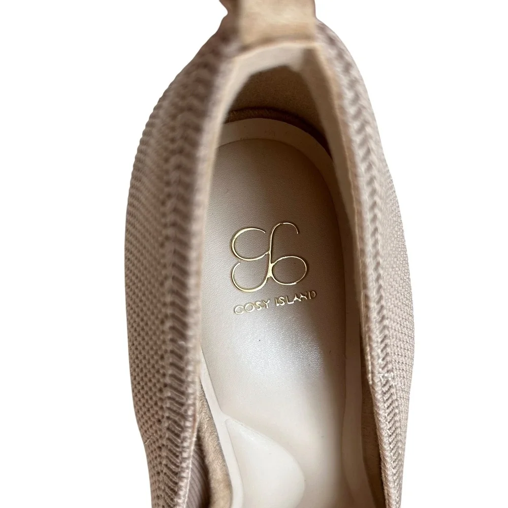 NEW Cosy Island PowerWalk Woven Peep Toe Velvet Heeled Pump in Cream Apricot 6.5
